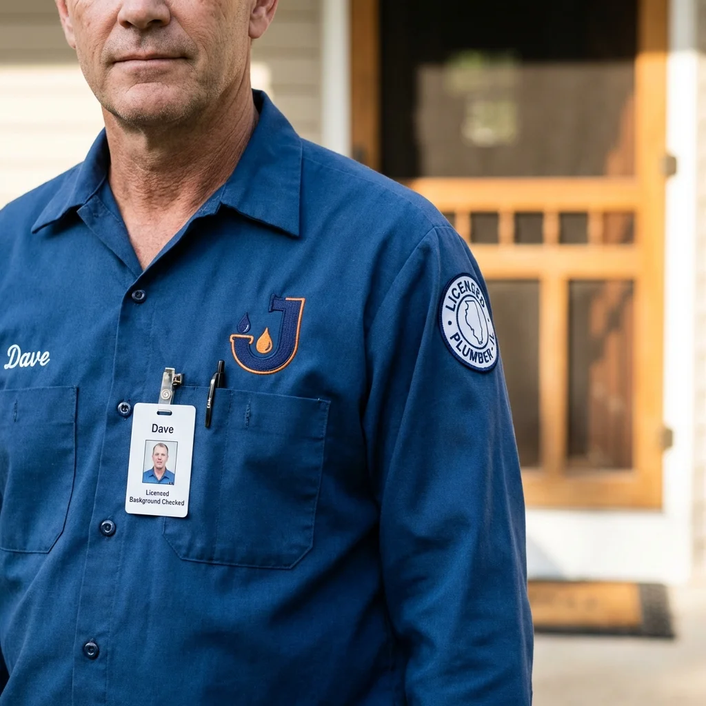 Licensed plumber showing ID badge in Enterprise, UT