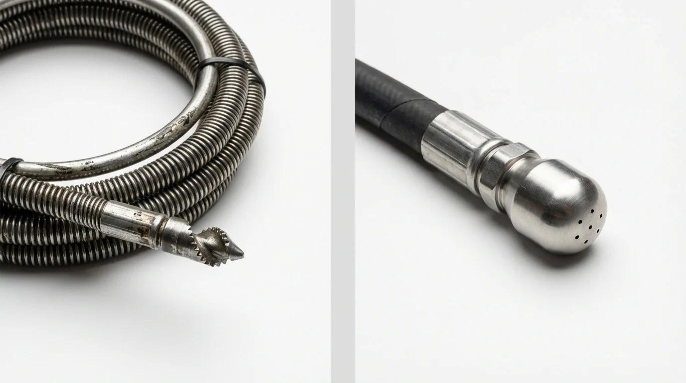 Drain snake cable and hydro jetting nozzle used for drain cleaning in Enterprise, UT