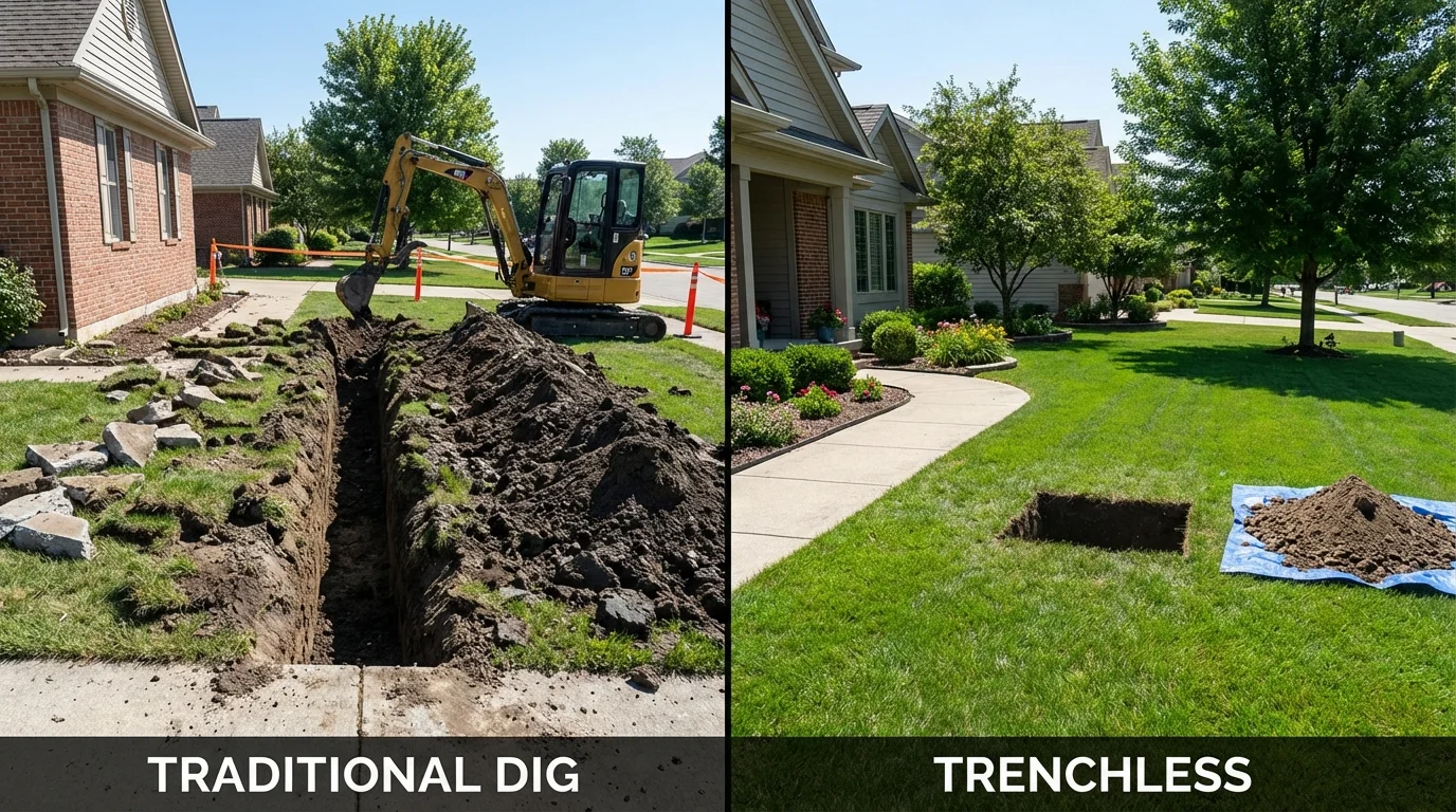 Trenchless sewer repair with minimal yard damage versus traditional excavation in Enterprise, UT